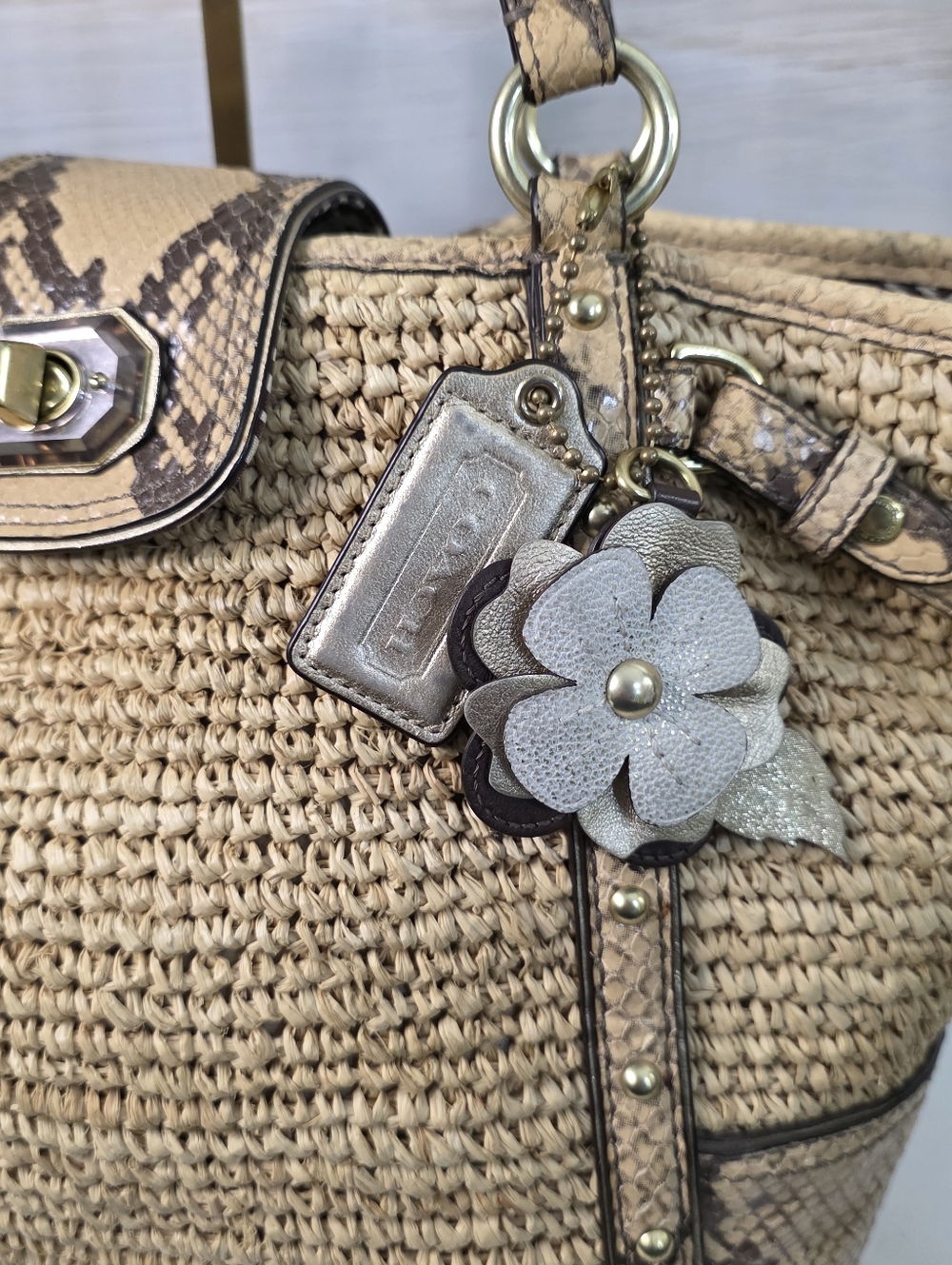 Coach Python Natalie Raffia Shoulder Bag - Picture 5 of 12